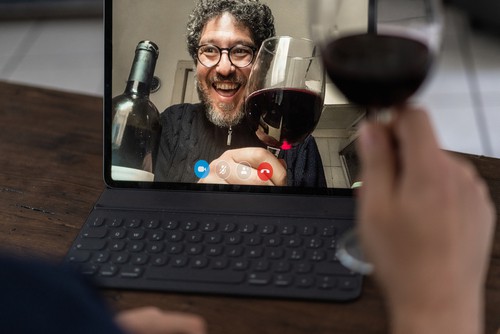 zoom meeting with red wine
